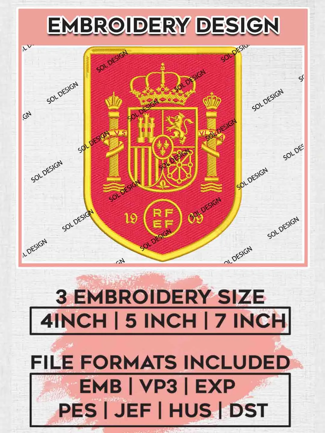 The Red One Football Team Logo Embroidery Designs, La Roja Logo Embroidery files, Spain National Football Team, Machine embroidery designs, Digital Download
