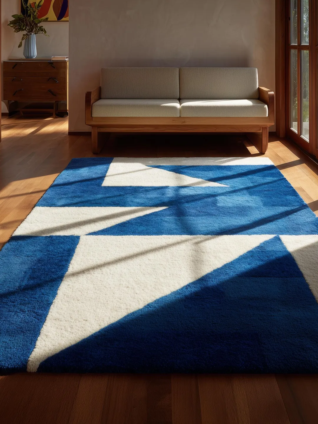 Contemporary Blue Rug Modern Blue Geometric Rug, Hand Tufted Wool Area Rug, Mid Century Style ...