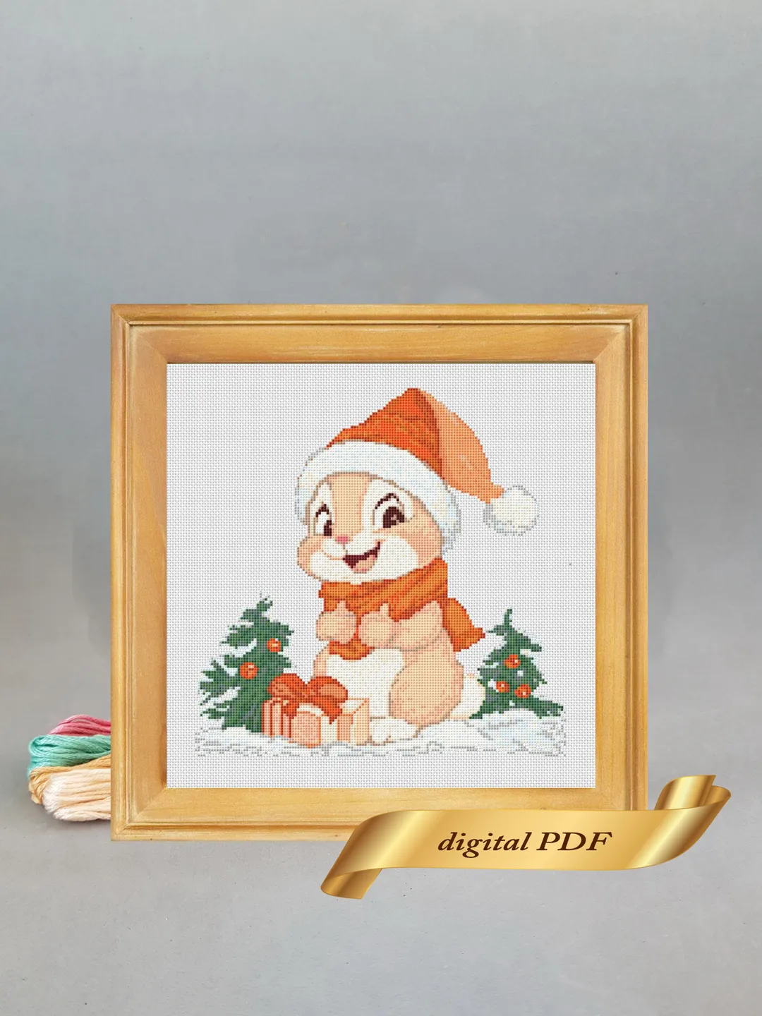 Christmas bunny cross stitch pattern pdf, Rabbit embroidery DIY