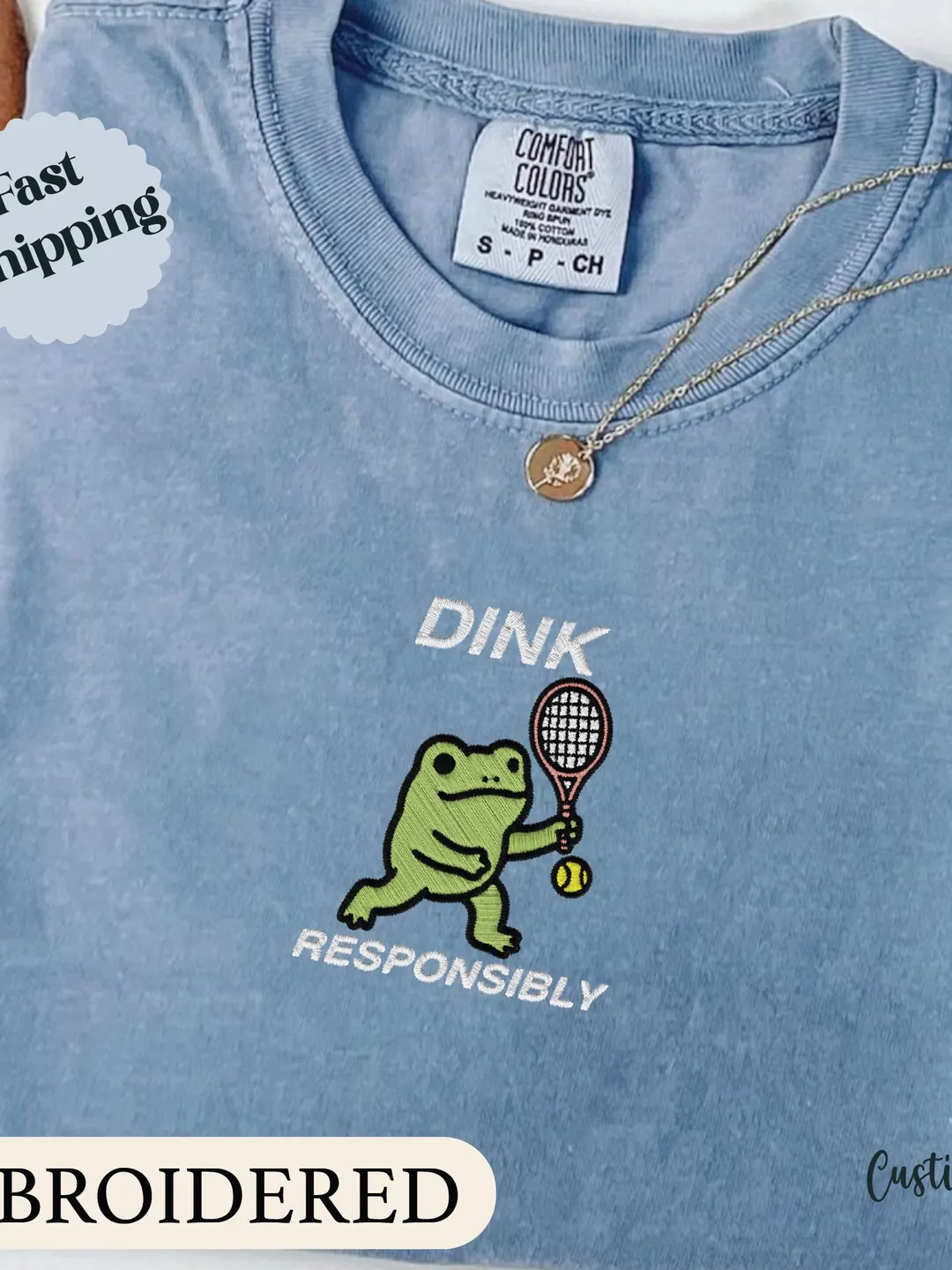 Embroidered Frog Tennis Shirt, Funny Dink Responsibly, Comfort Colors