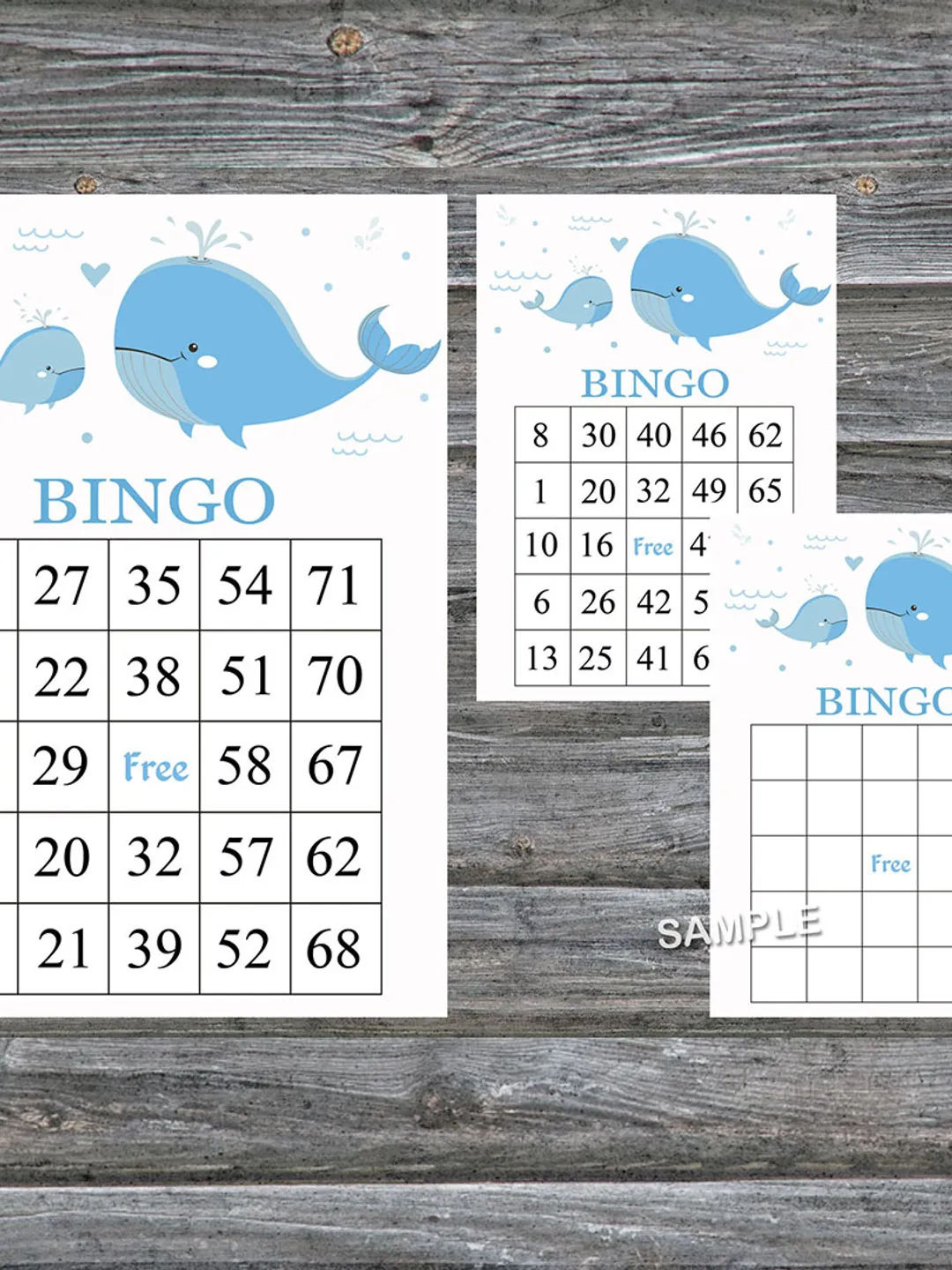 Blue bingo cards,Whale bingo game,Whale printable bingo cards,60 Bingo Cards,INSTANT DOWNLOAD--203