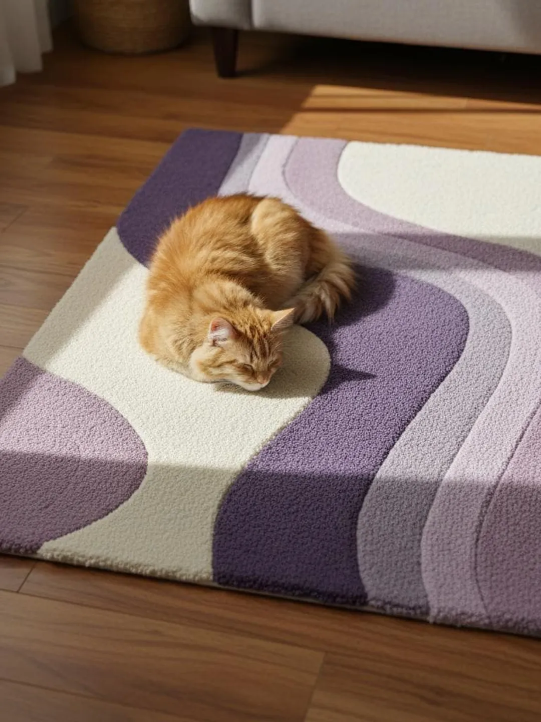 Lavender Rug Pattern Lavender & Cream Wavy Area Rug – Rectangular Modern Retro Style with ...