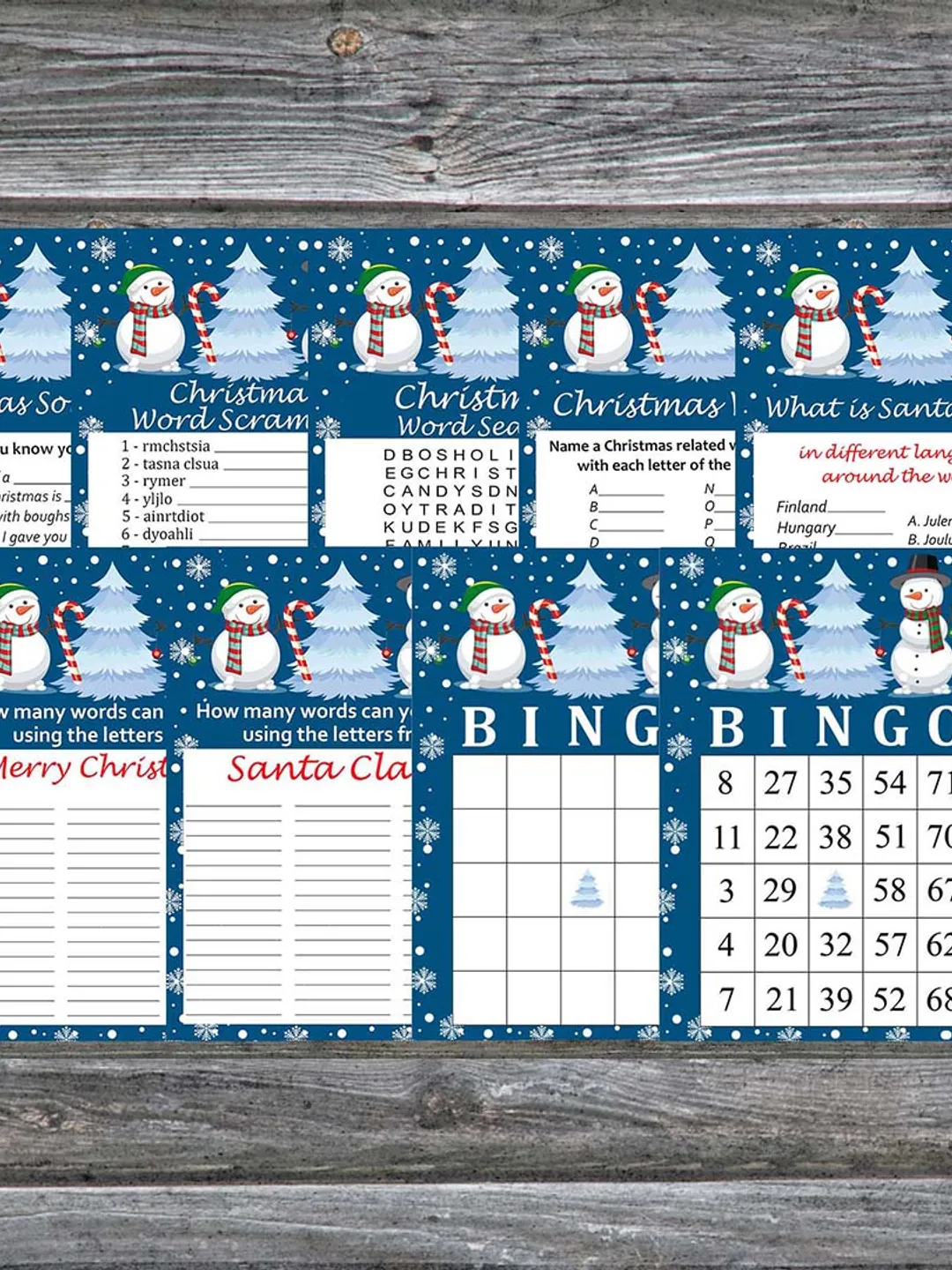 Christmas party games bundle,Printable Christmas Party Game Pack,Cute snowman Christmas Trivia Game Cards