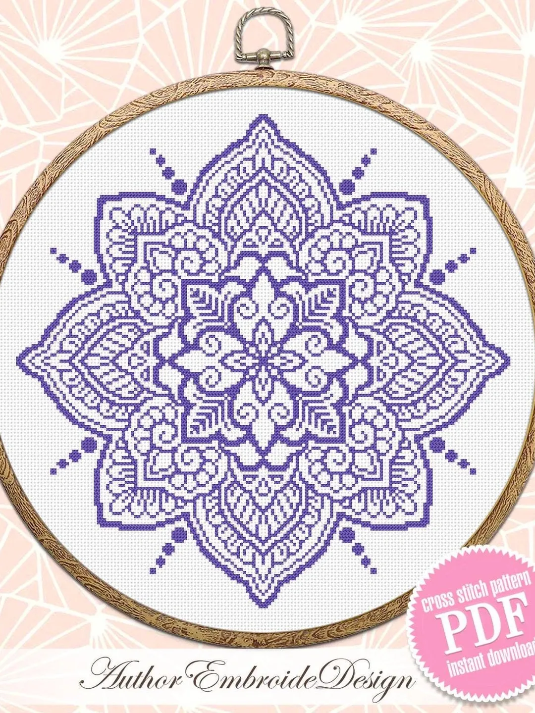 Mandala cross stitch pattern PDF download Mandala ornament cross stitch chart, Flower mandala pattern digital PDF, Mandala embroidery #M274