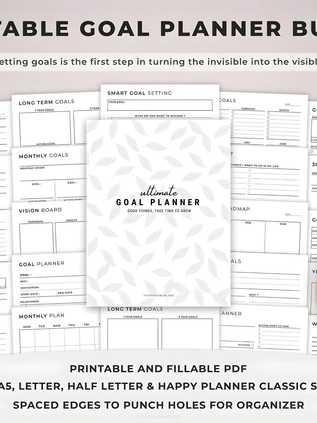 34 Goal Planner PDF Bundle, Printable Goals Tracker, Smart Goal Setting ...