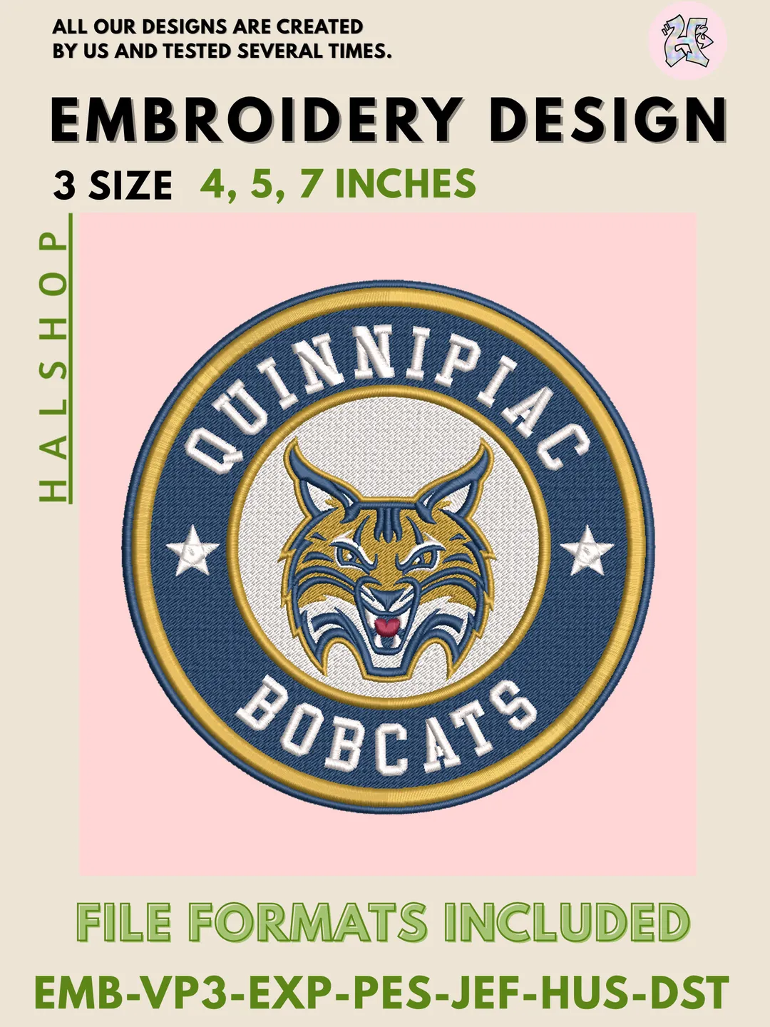 Quinnipiac Bobcats NCAA Team Logo Embroidery Design Files – College Mascot Pattern, 3 Sizes Machine Embroidery, Instant Digital Download