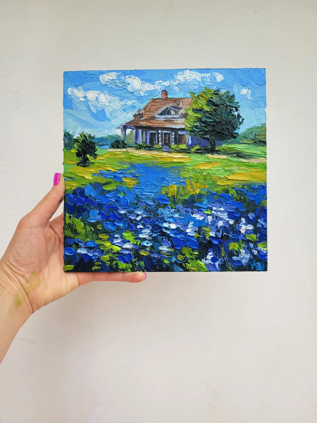 Texas Bluebonnet Painting Old Barn Painting Original Impasto Oil