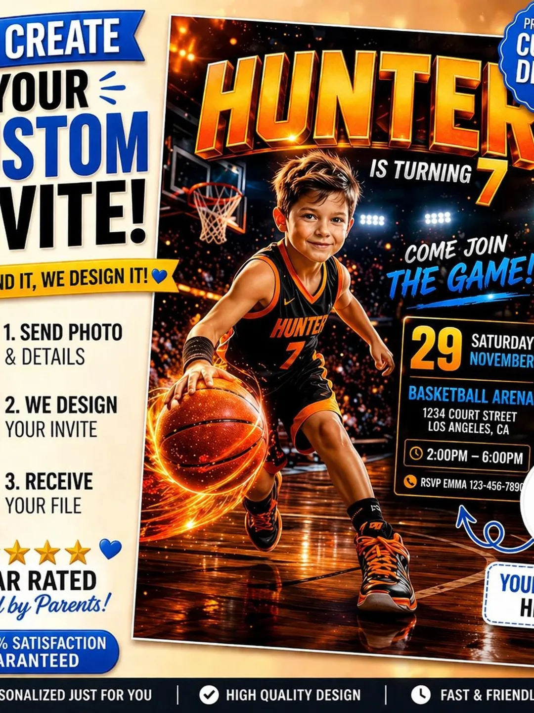 Basketball Birthday Invitation, Photo Personalized Invite, Boys Sports Party, Custom Kids Invite (Digital Download)