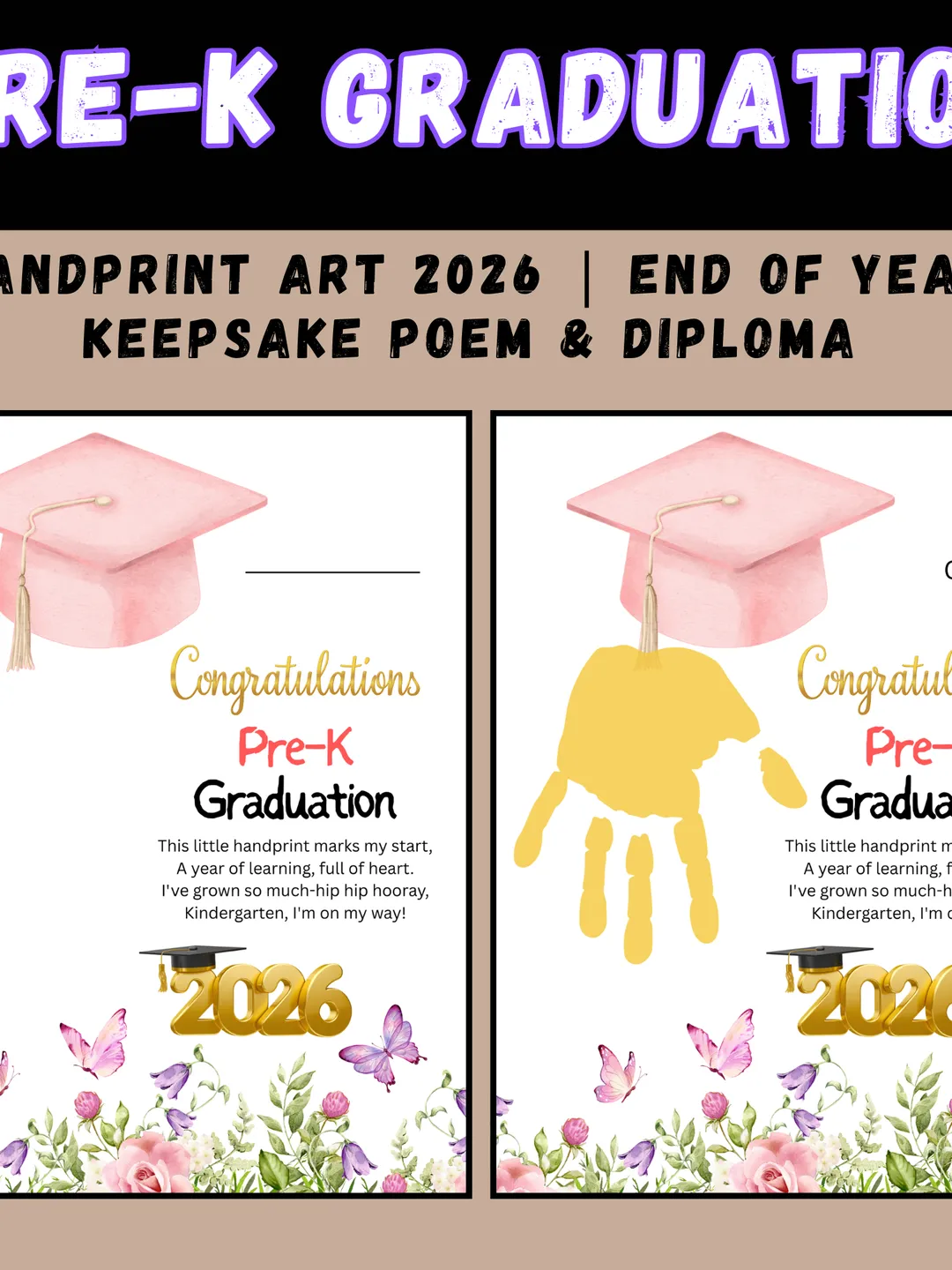 Pre-K Graduation Handprint Art Keepsake 2026 – Preschool Last Day of ...