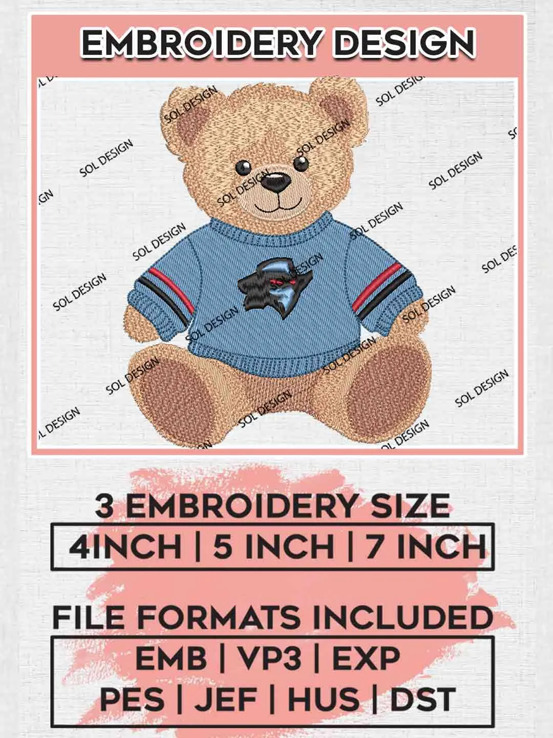 Dallas Renegades Teddy Bear Logo Embroidery Design, UFL Football League Embroidery files, Sport Machine embroidery designs, 3 sizes, Instant Download