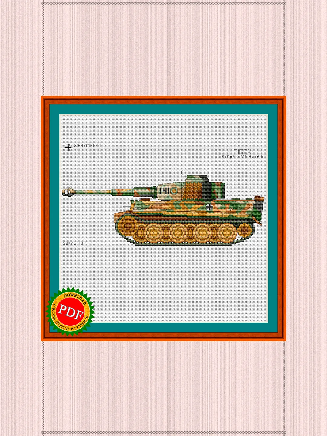 Tiger I Cross Stitch Pattern | German Tiger Tank Chart | WWII German Heavy Tank