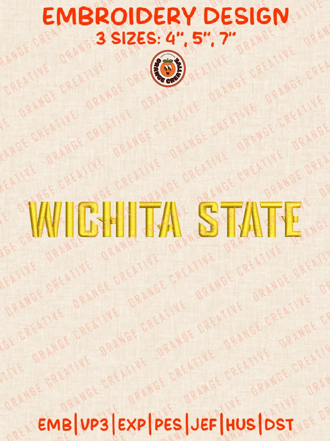 Wichita State Text Embroidery Design, NCAA Wichita State Shockers Team Logo Embroidery Design, Machine Embroidery Design File, 4 Sizes, Custom Size, Digital Download