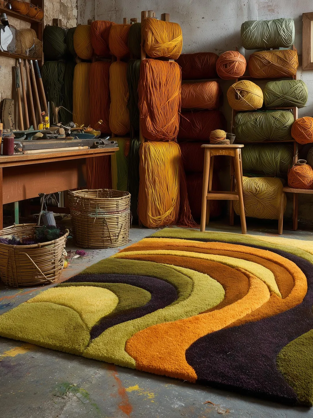 Handmade 70s Retro Flowers Rug – Funky Mid Century Modern Living Room ...