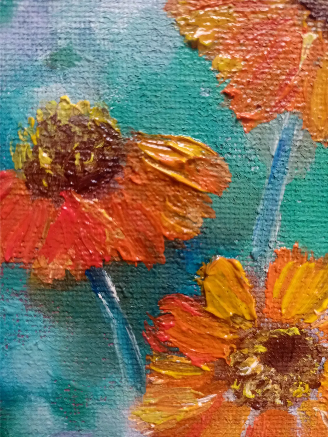 Oil painting original hand- painted orange blossoms, impasto