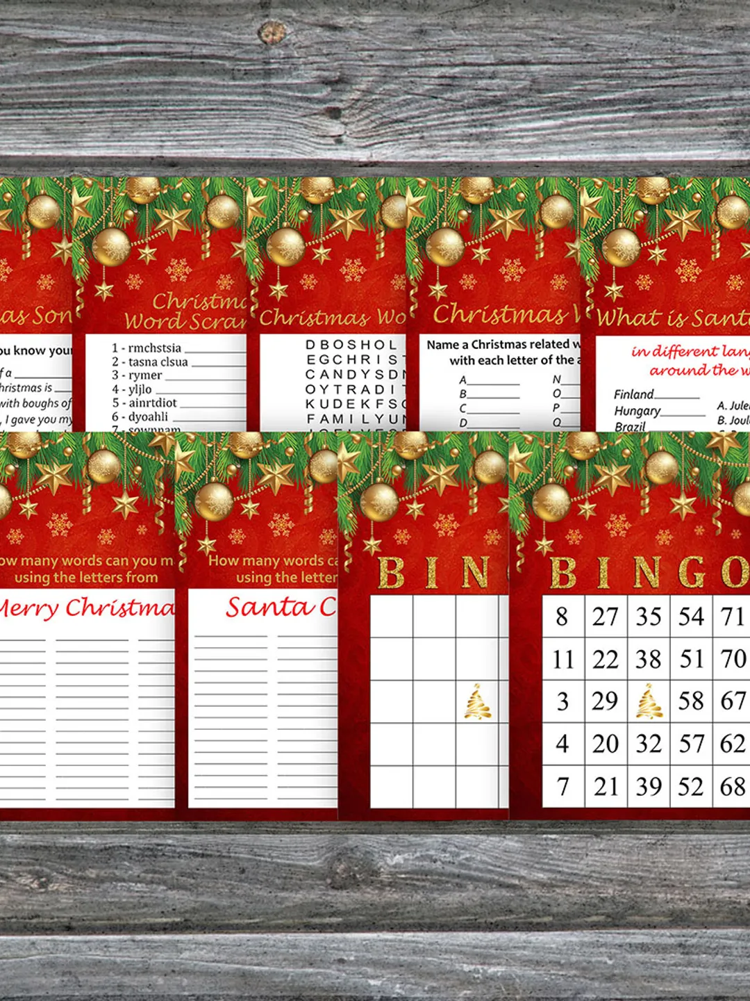 Christmas party games bundle,Printable Christmas Party Game Pack,Golden christmas toys Christmas Trivia Game Cards