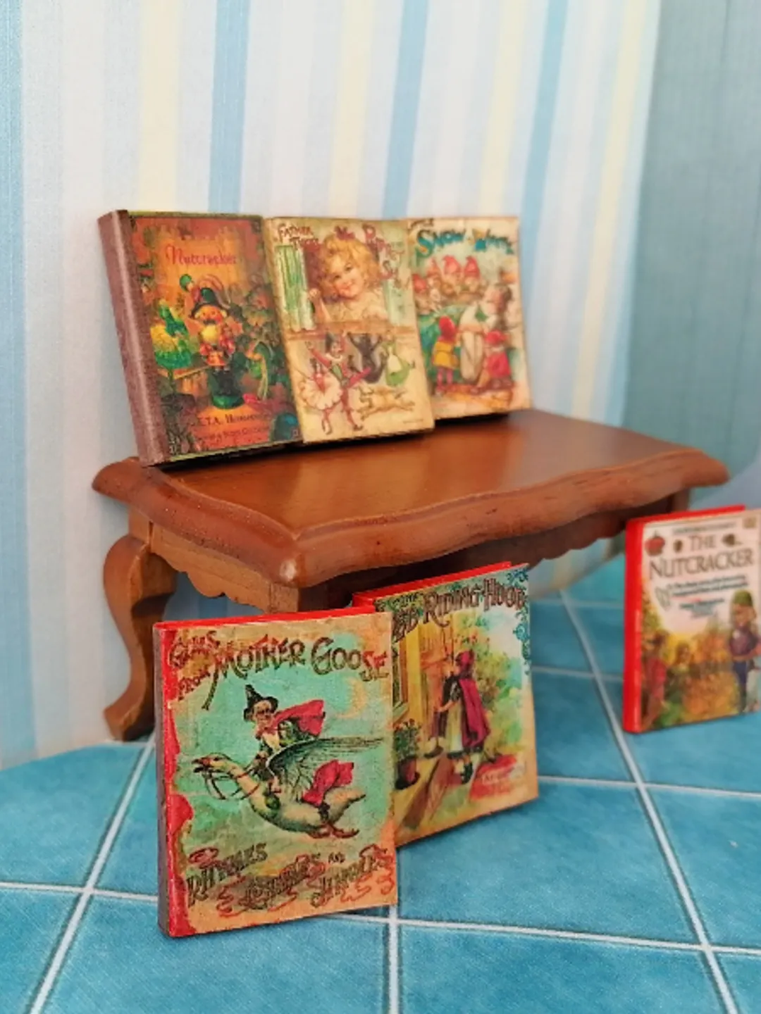 Dollhouse book set in 1:12 scale. Handmade.