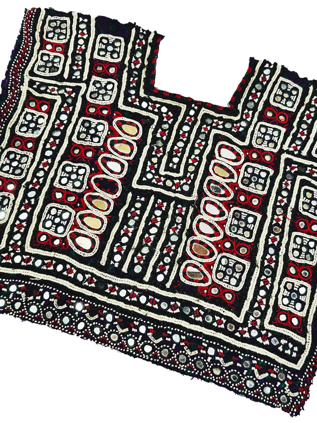 Fully Mirror Work Kutchi Banjara Afghani Handmade Embroidered Yoke Patch For Boho Hippie Dresses And Crafts.