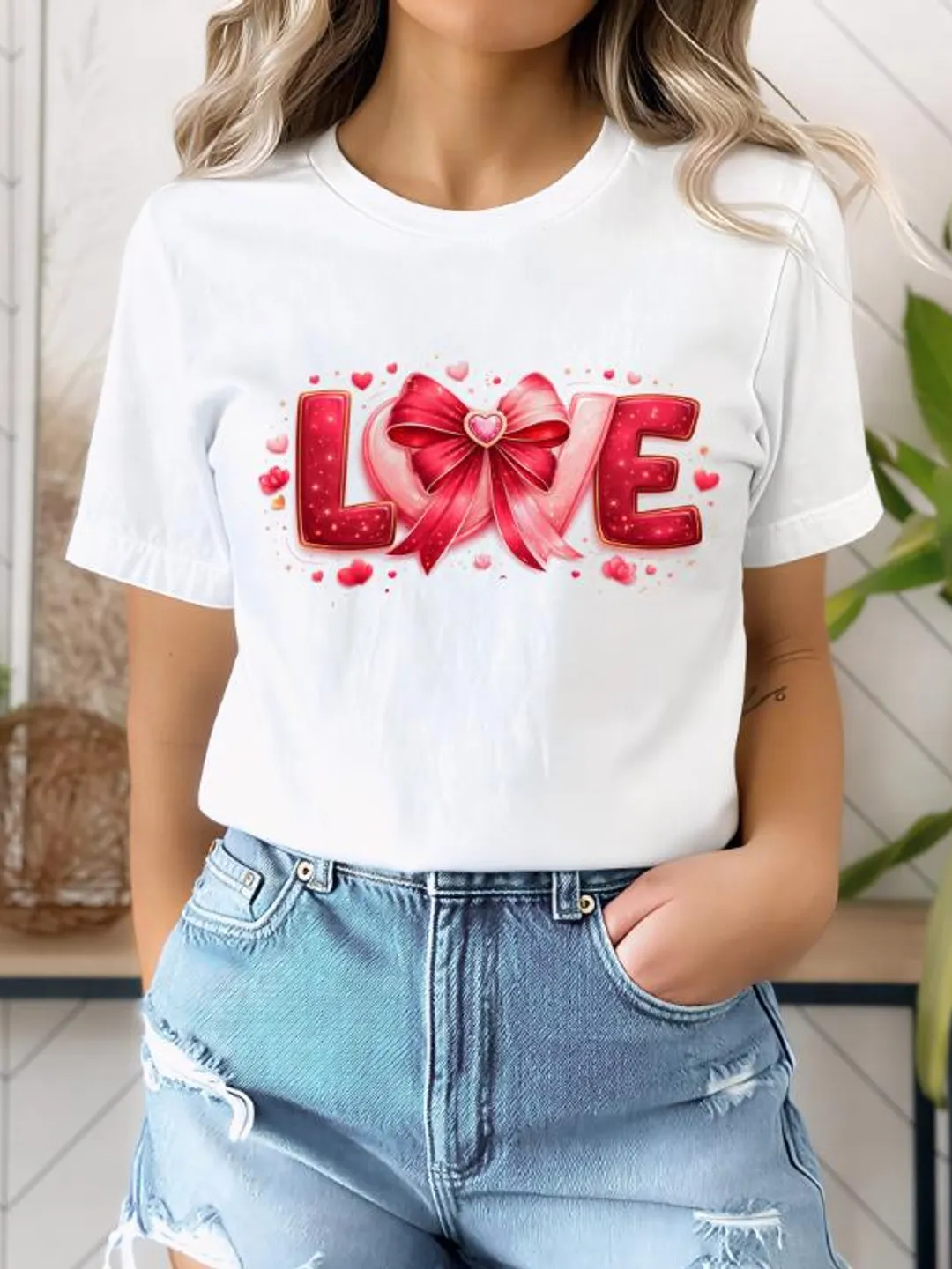 Pink Bow Love Graphic Tee - Valentine's Day Shirt
