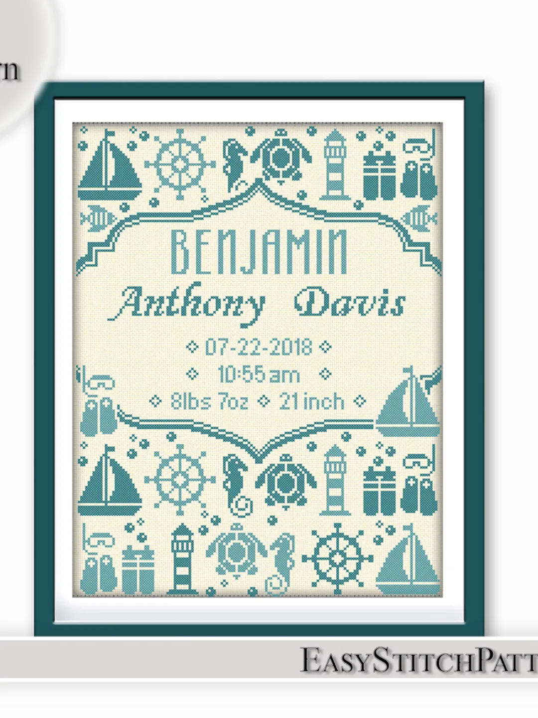 Baby Birthday cross stitch pattern. Save date. Sea cross stitch pattern.