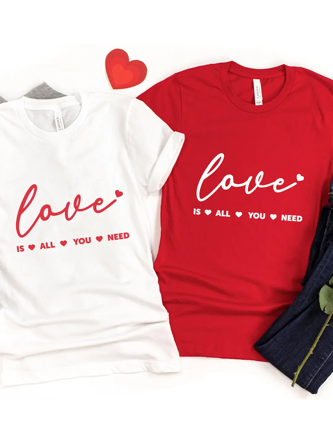 Valentine's Day Shirt: Love Heart Design - Unisex and Women's Casual Tee