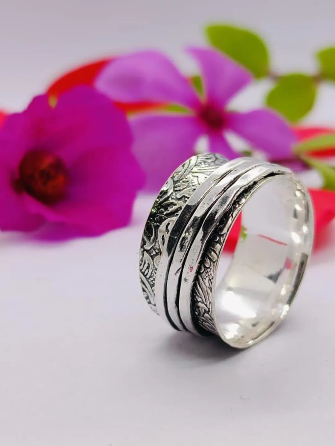 Sterling Silver Spinner Ring: Boho Meditation Anxiety Jewelry