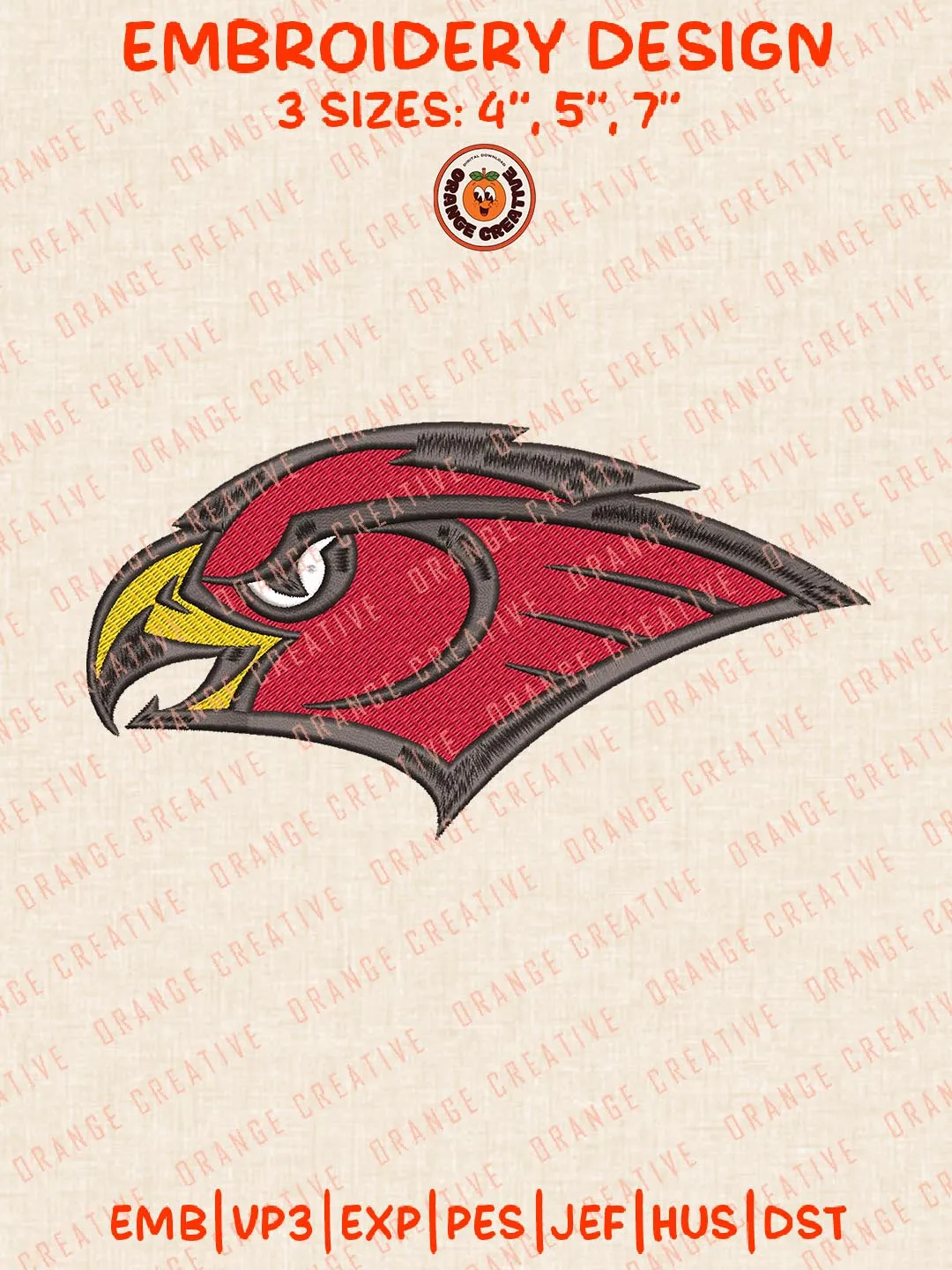 NBA Atlanta Hawks Head Mascot Logo Embroidery Designs, NBA Team Logo Embroidery Files, Machine Embroidery Design File, 4 Sizes, Custom Size, Digital Download