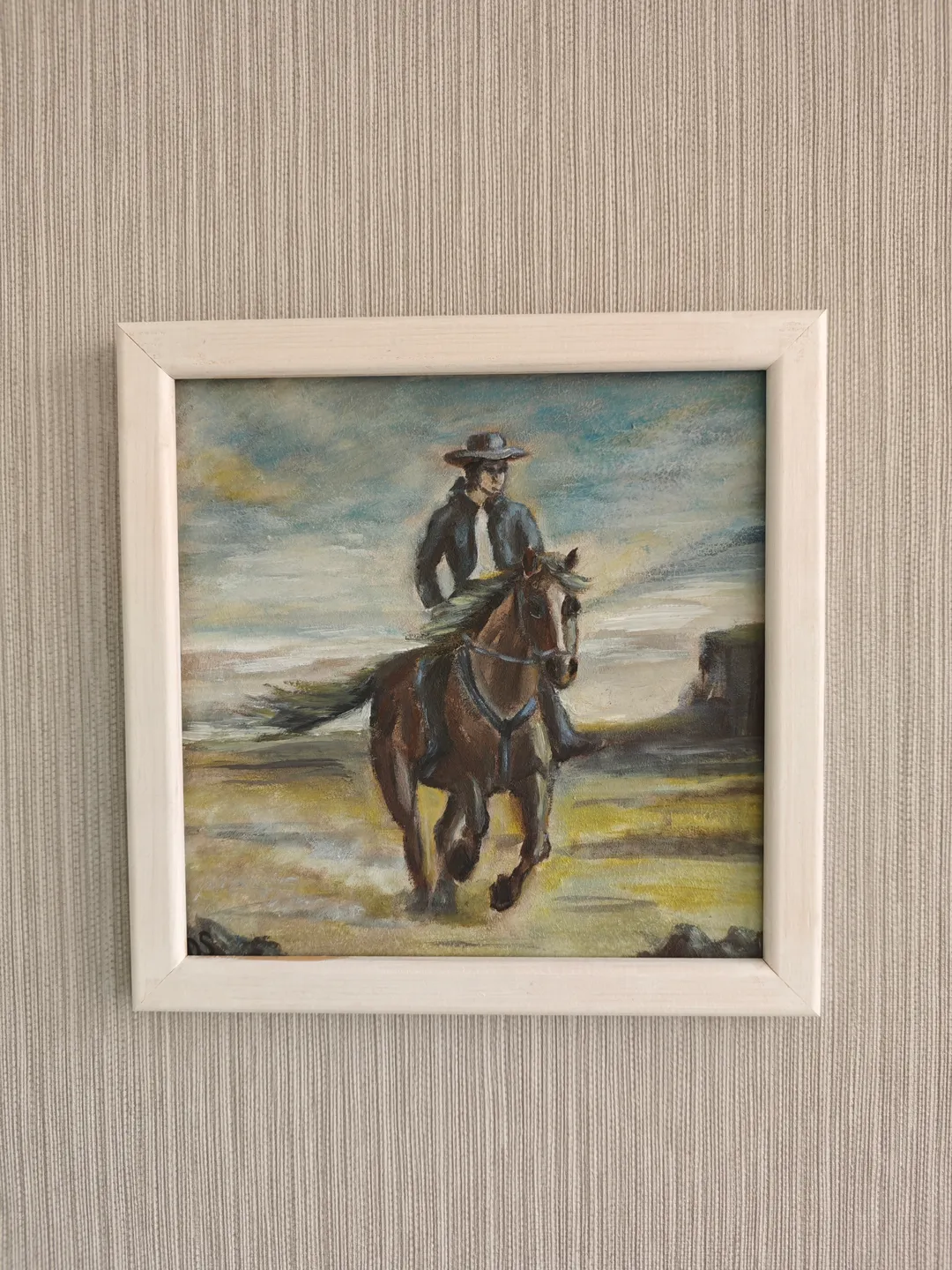 Cowboy On Horse Original Painting Riding Horse Cowboy Original Art Animal Artwork Rider Horse Oil Painting Horse And Cowboy Wall Decor Art 8 x 8 inches by OlgaSokolovaArt