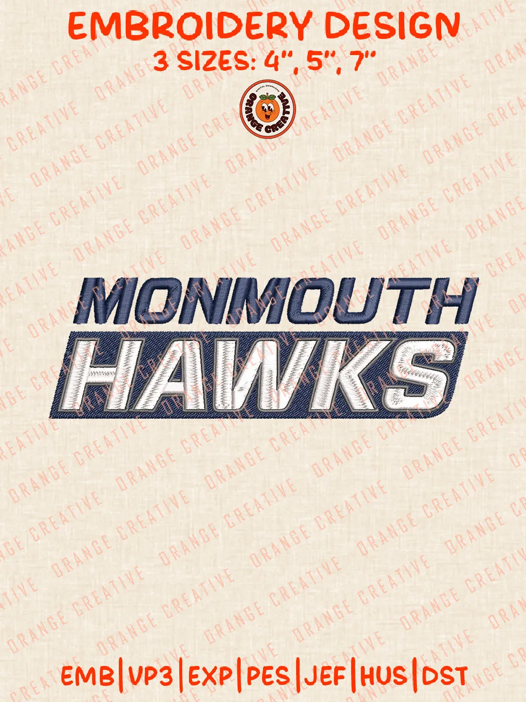 NCAA Monmouth Hawks Wordmark Logo Embroidery Files, Monmouth Hawks Team Embroidery Designs, Football Team Machine Embroidery Files, NCAA Monmouth Machine Embroidery, Digital Download