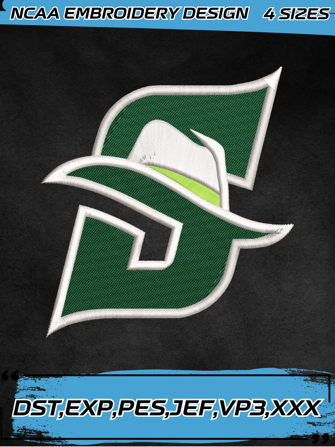 Stetson Hatters Logos Embroidery Designs,NCAA Logo Embroidery Design,Machine Embroidery Design File,4 Sizes, Digital Download