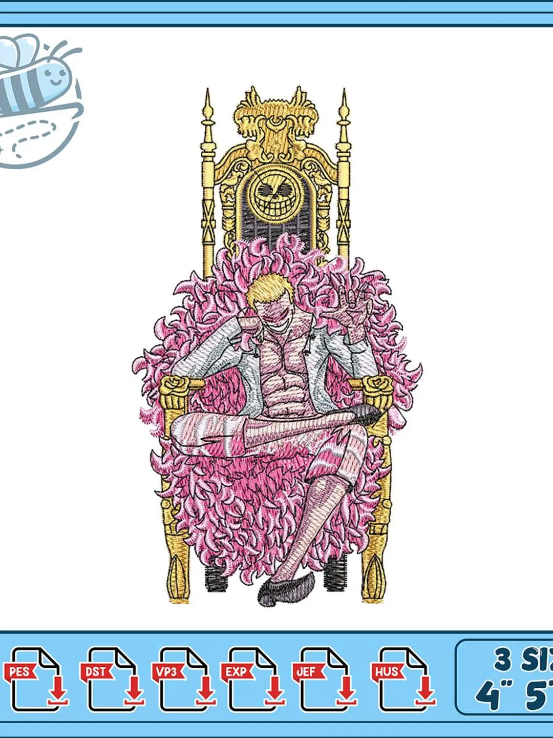 Doflamingo On Throne Embroidery Design, One Piece Anime Machine