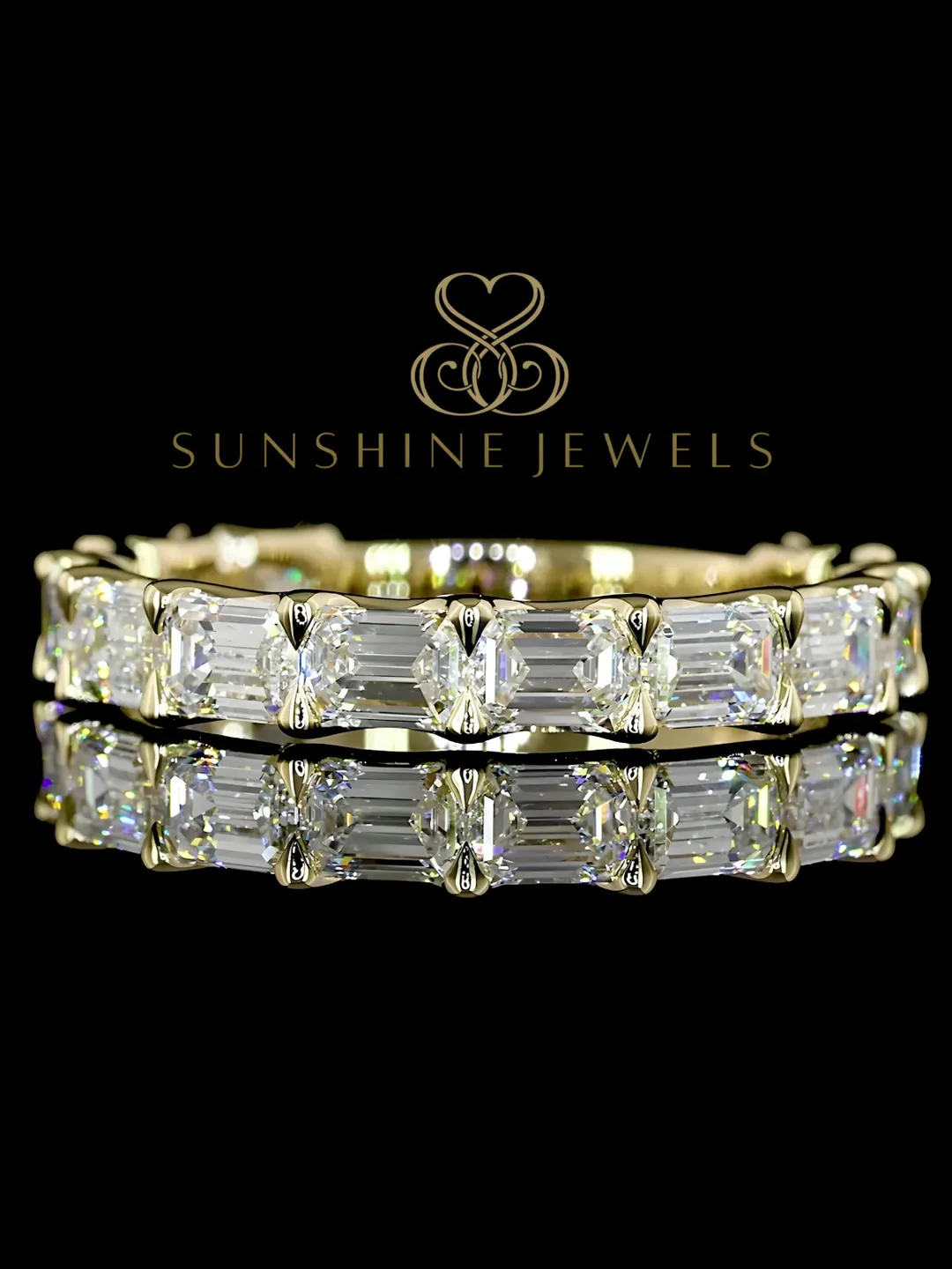 Oval Lab Grown Diamond Eternity Band, 14K Yellow Gold Wedding Ring