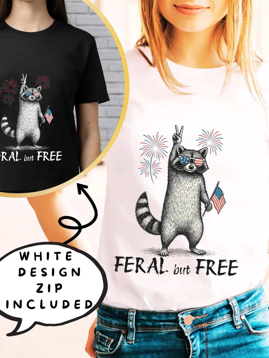 Feral But Free patriotic Png Raccoon 4th of july png transfers, USA ...