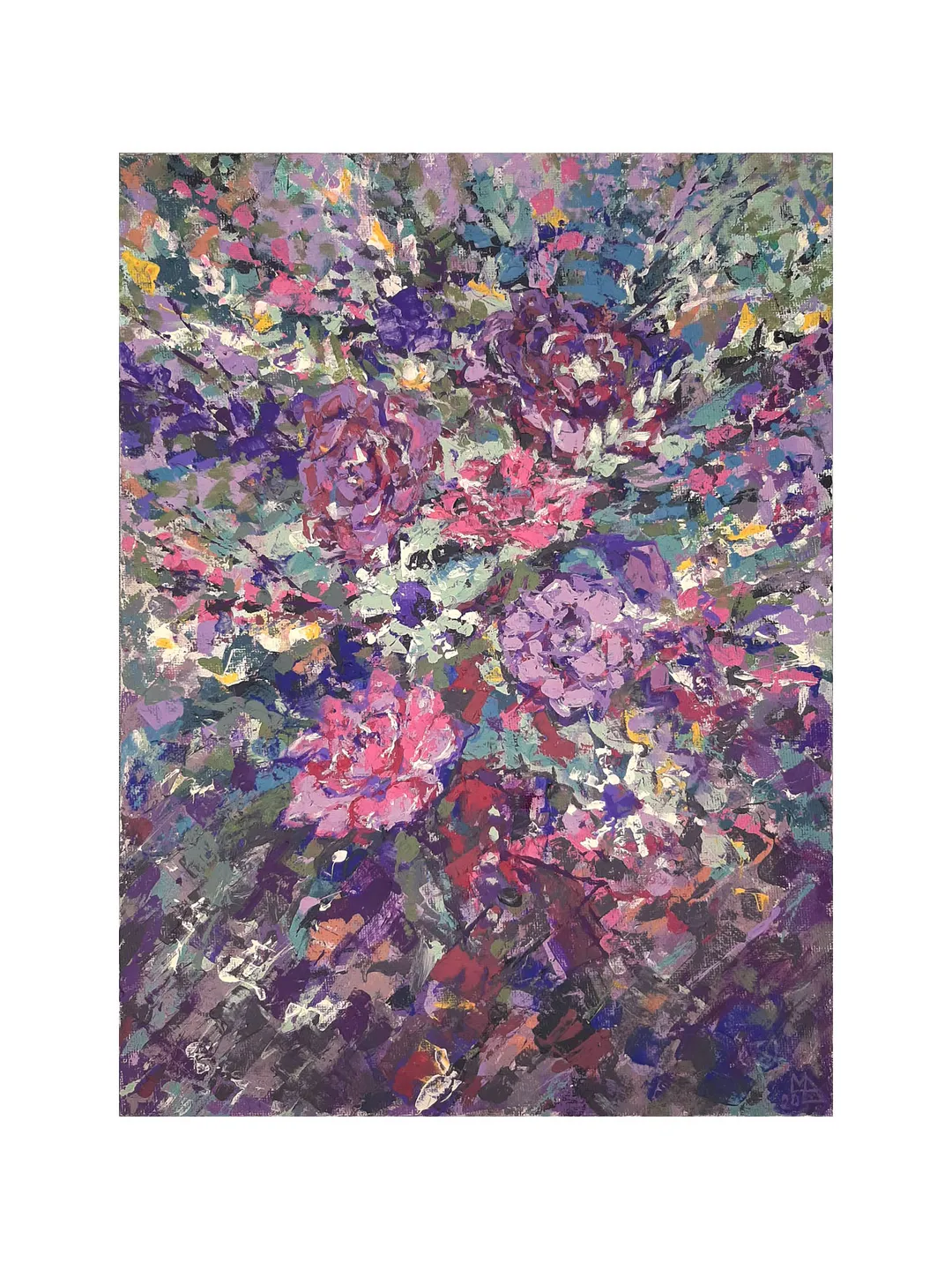 Roses PAINTING Daisies Art 13,8x10” ORIGINAL Abstract Purple Flowers Painting Impressionist Art Signed by artist Marina Chuchko