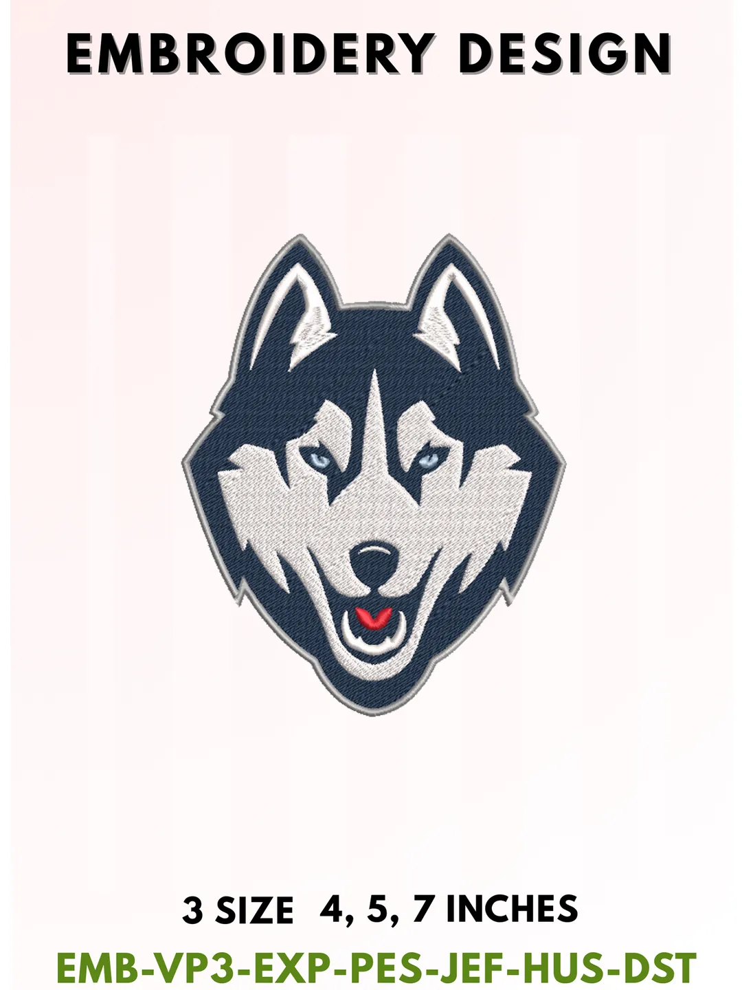 Husky Football Embroidery Design, College Sports Embroidery Files, Sports Machine Embroidery Files, 3 Sizes, Instant Download