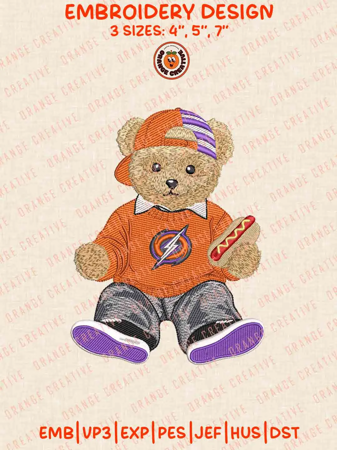 Orlando Storm Cute Teddy Bear Embroidery Files, Football League Embroidery Designs, Sport Machine Embroidery Files, 3 Sizes, Custom Sizes, Instant Download