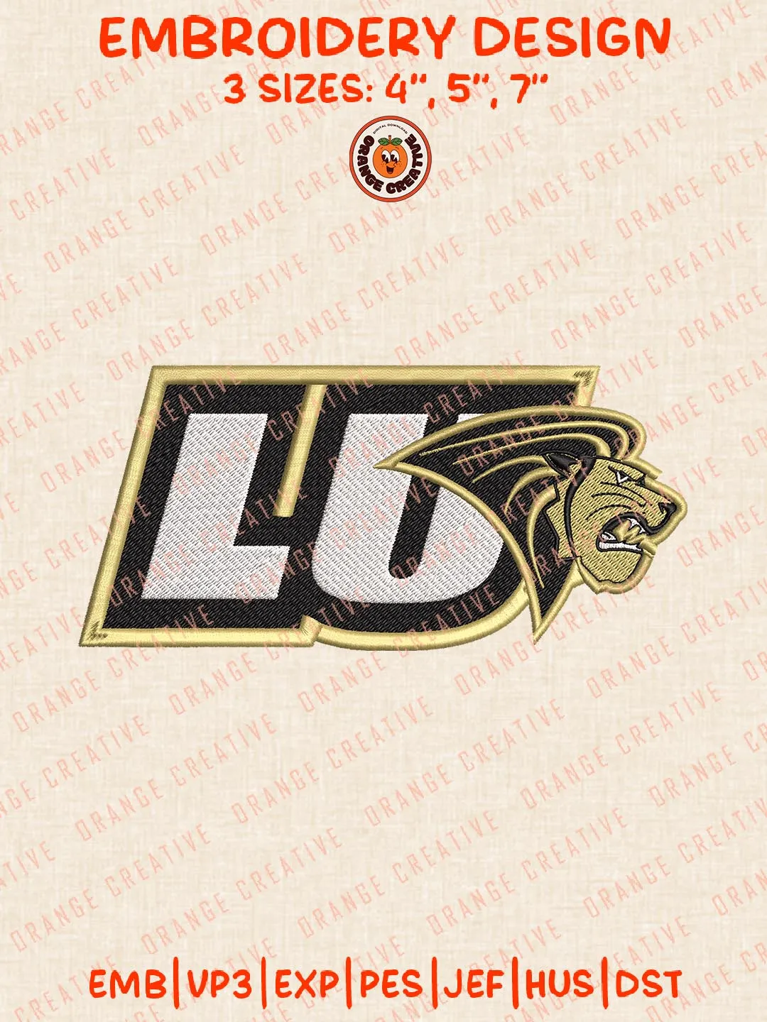LU Lions Logo Embroidery Design Files, NCAA Logos Embroidery Designs, NCAA Lindenwood Lions Machine Embroidery Files, 3 Sizes, Custom Sizes, Instant Download