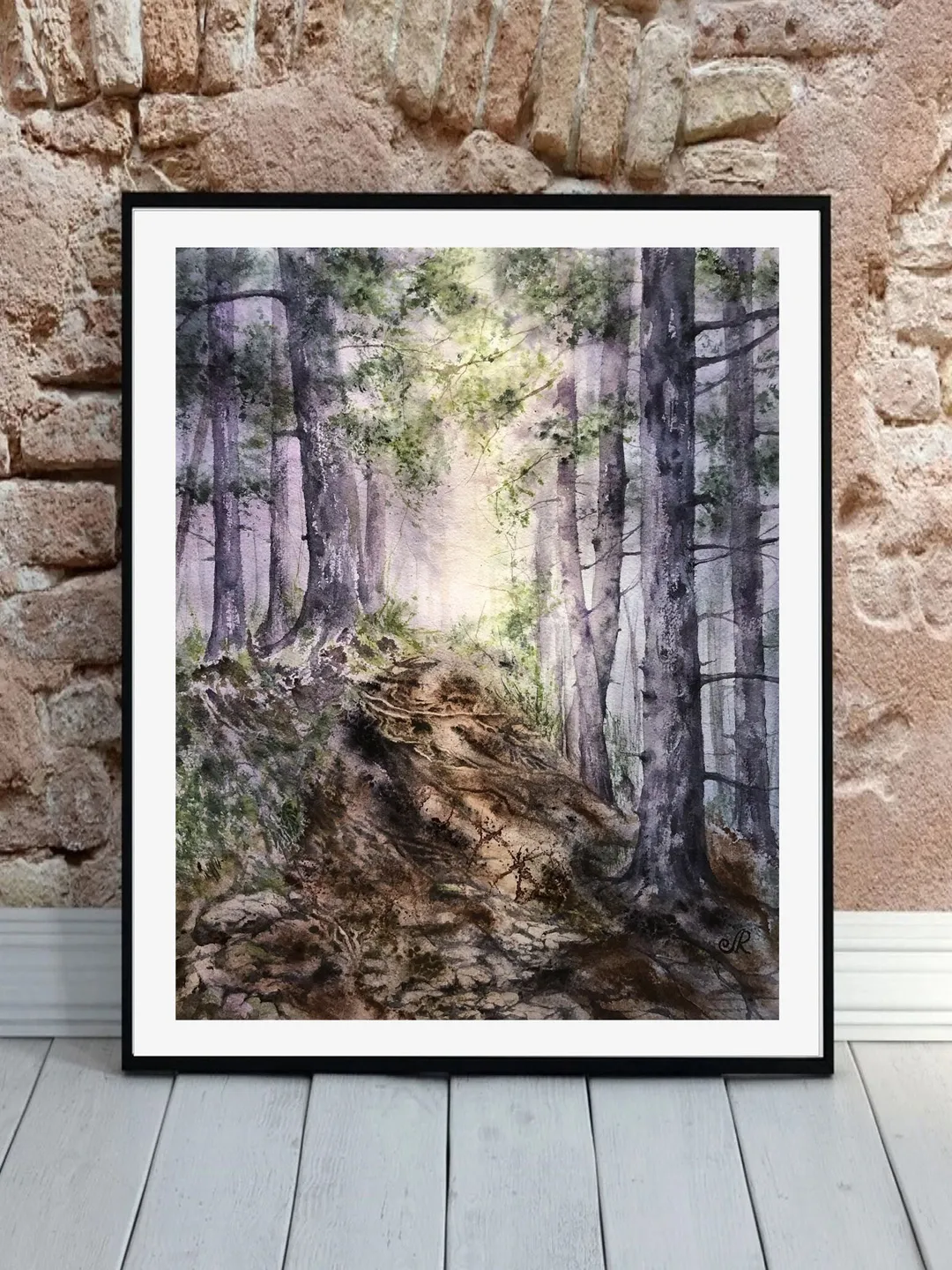 Forest Original Watercolor Painting Sunset Landscape Artwork