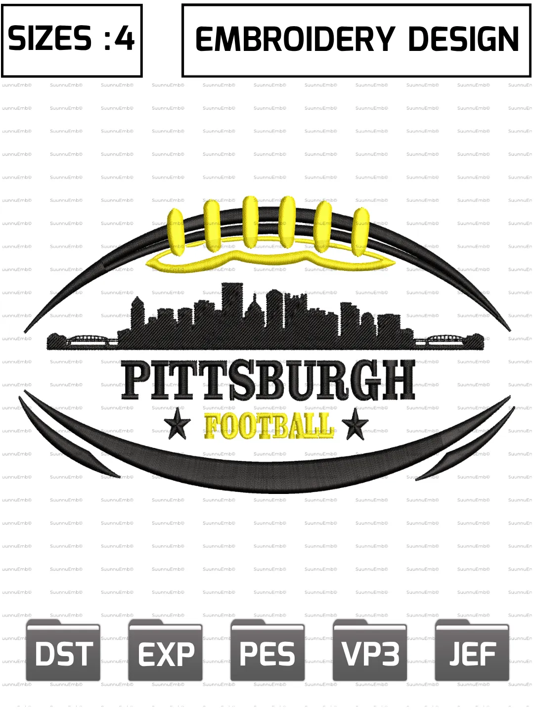 Pittsburgh Football Skyline Badge Logo Embroidery Design,NFL Logos Embroidery Design,NFL Teams, Machine Embroidery Design File,4 Sizes, Digital Download