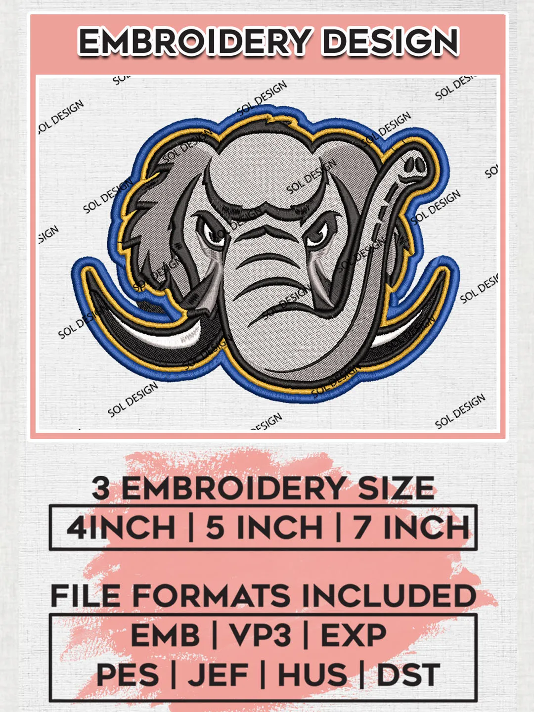 NCAA Purdue Fort Wayne Mastodons Mascot Logo Embroidery Designs, NCAA Logo Machine Embroidery Files, NCAA Purdue Fort Wayne Logo, NCAA Embroidery Designs, Machine Embroidery Designs, Digital Download