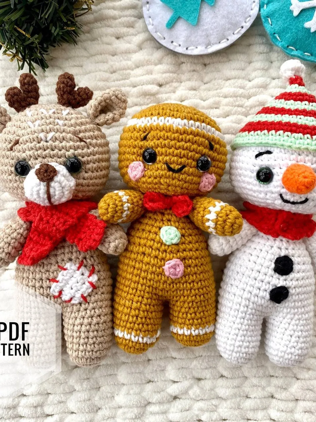 Crochet pattern DEER, GINGERBREAD and SNOWMAN Christmas - Amigurumi patterns toy - Pdf English tutorial - New year ornaments