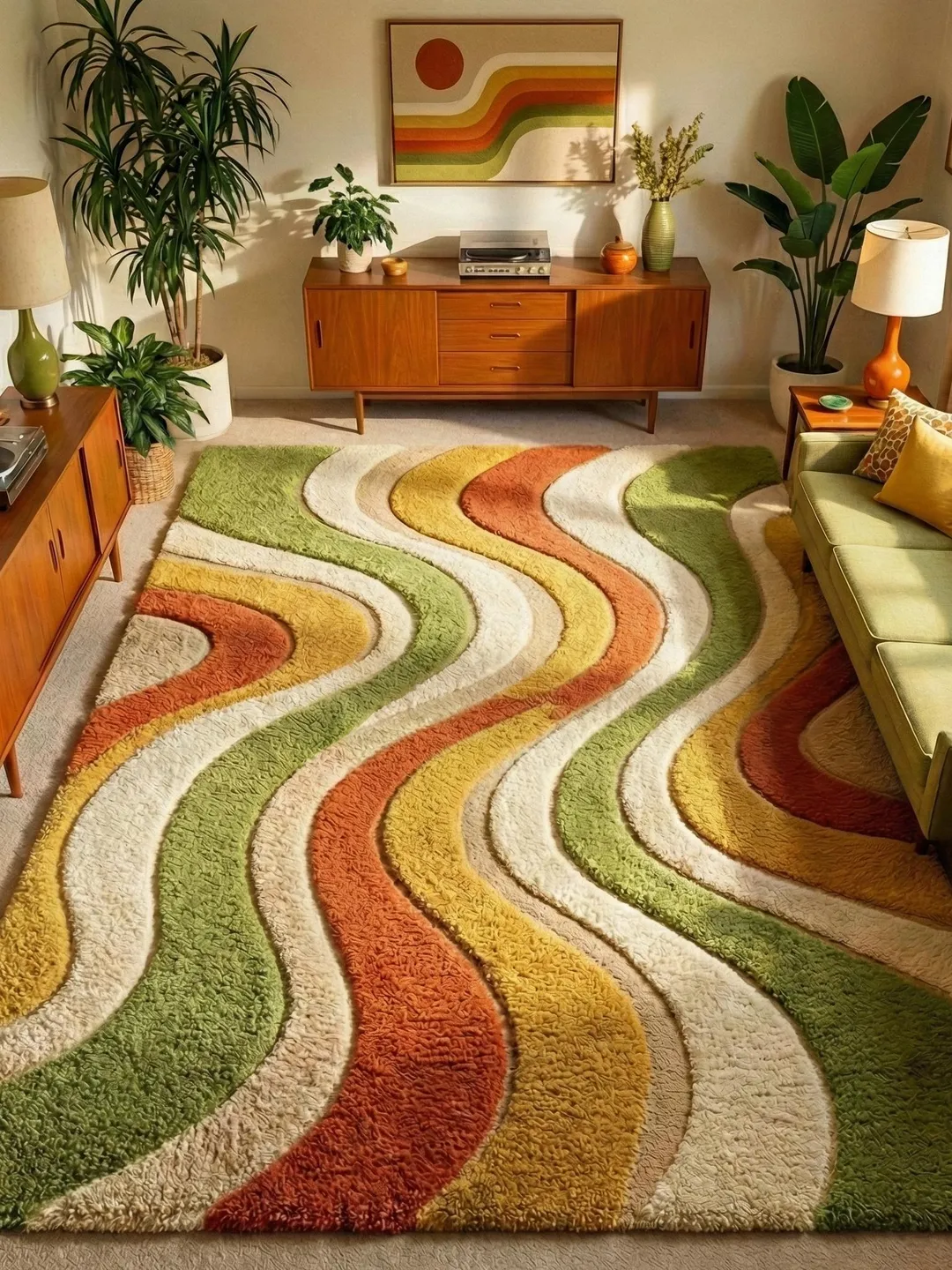 70s Rug Patterns Groovy 70s Aesthetic Rug, Custom Tufted Wavy Rug, Mid Century Modern ...