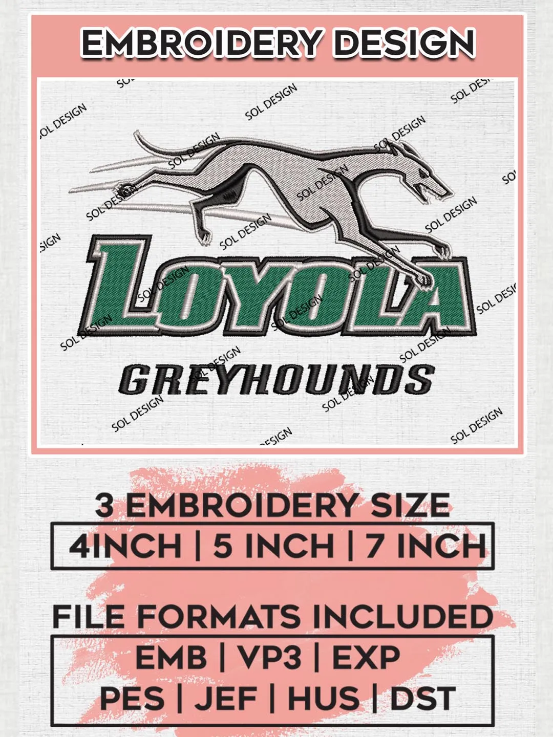 NCAA Loyola Maryland Team Logo Machine Embroidery Design, NCAA Loyola Maryland Greyhounds Embroidery Design Design files, NCAA Team Embroidery Designs, NCAA Machine Embroidery Designs, Digital Download