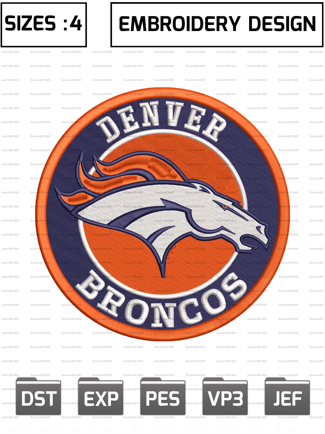 Denver Broncos Circle Logo Embroidery Design,NFL Logos Embroidery Design,NFL Teams, Machine Embroidery Design File,4 Sizes, Digital Download