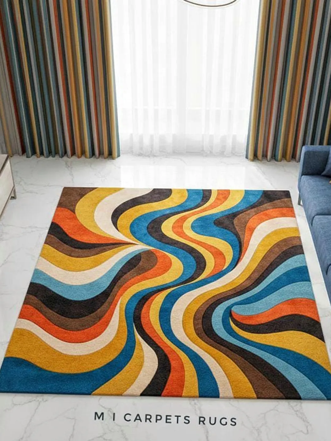 Uae Rugs Retro Hand-Tufted Wool Rug – 70s Retro Wavy Design