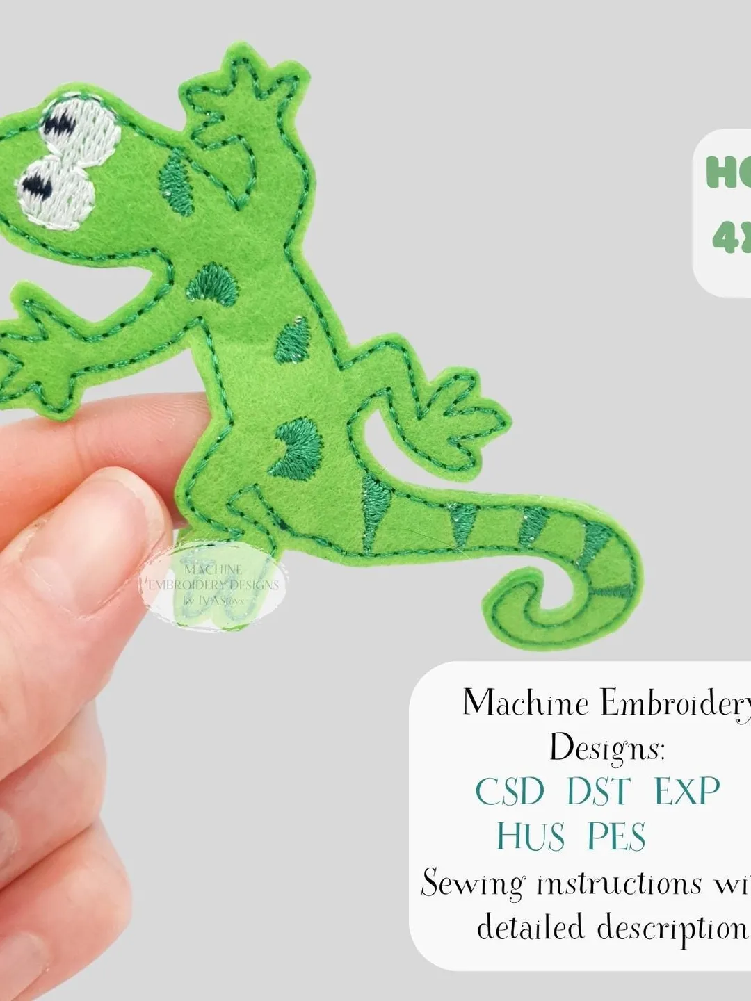 Lizard Finger Puppet ITH Embroidery Design, Felt Reptile Toy Pattern, Single Animal Puppet File, Digital Download