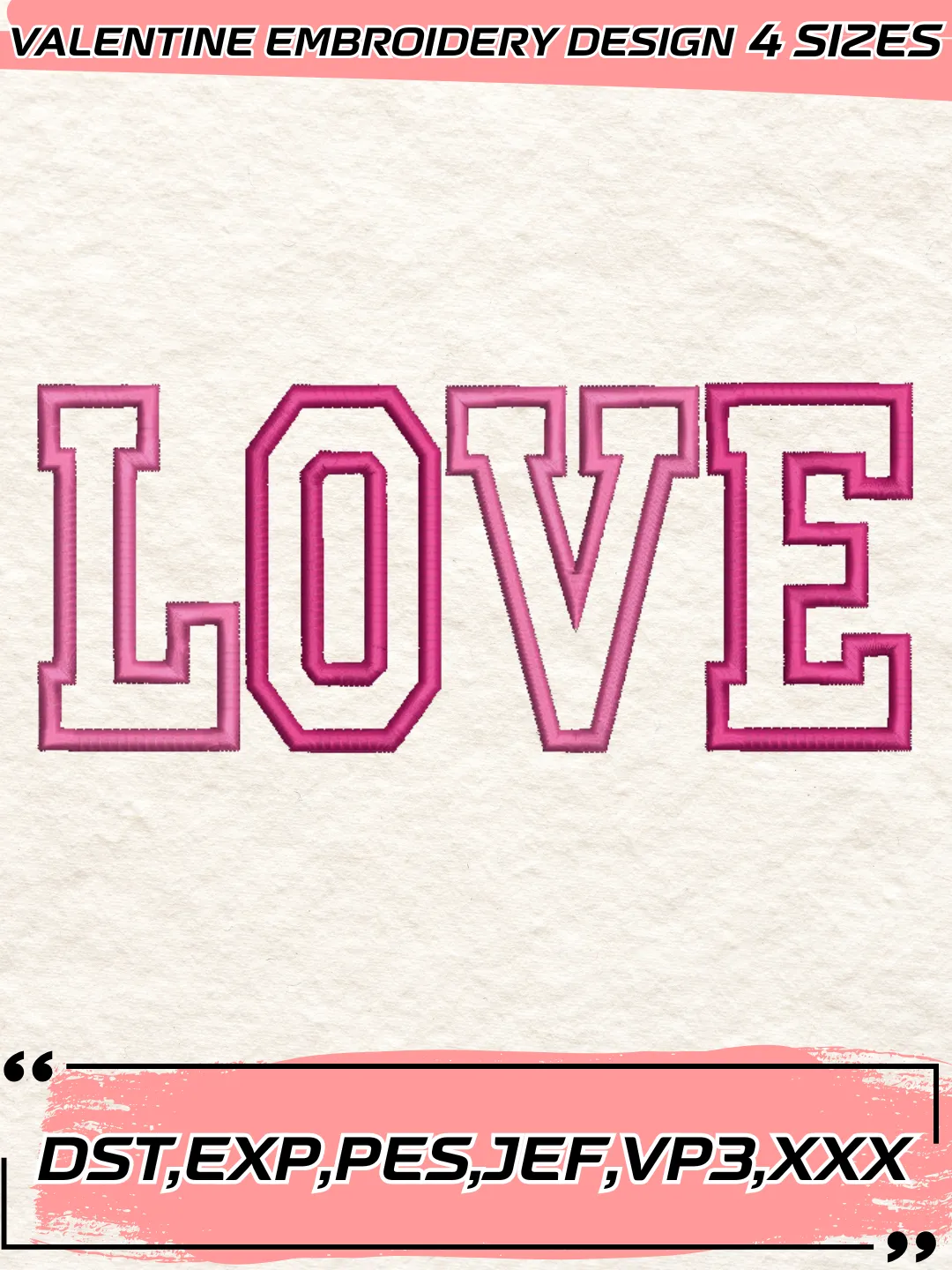 Applique Love Heart Embroidery Design,Valentine's Day Embroidery Design,Machine Embroidery Design File,4 Sizes, Digital Download_VLT03