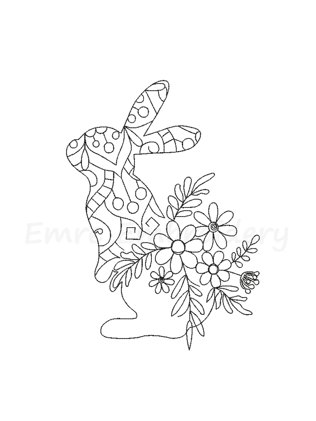 Floral Bunny Line Art Embroidery Design, Easter Design, Machine Embroidery Design, 6 Sizes, Instant Download