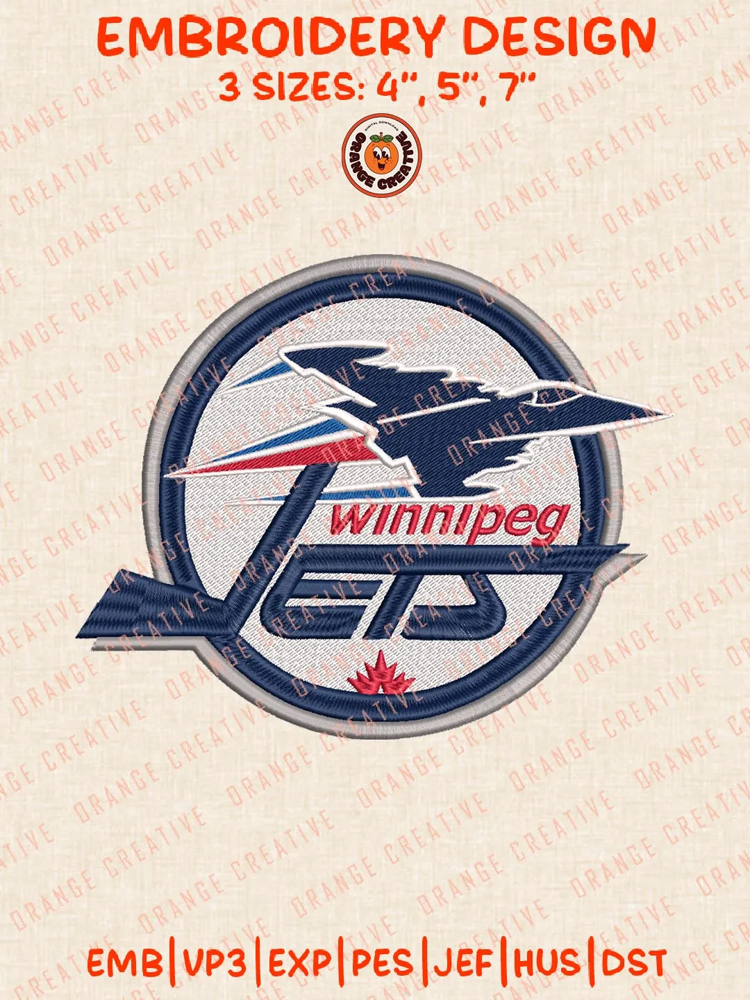 Winnipeg Jets NHL Hockey Team Logos Embroidery Designs, NHL Logo Embroidery Files, Machine Embroidery Design File, 4 Sizes, Custom Size, Digital Download