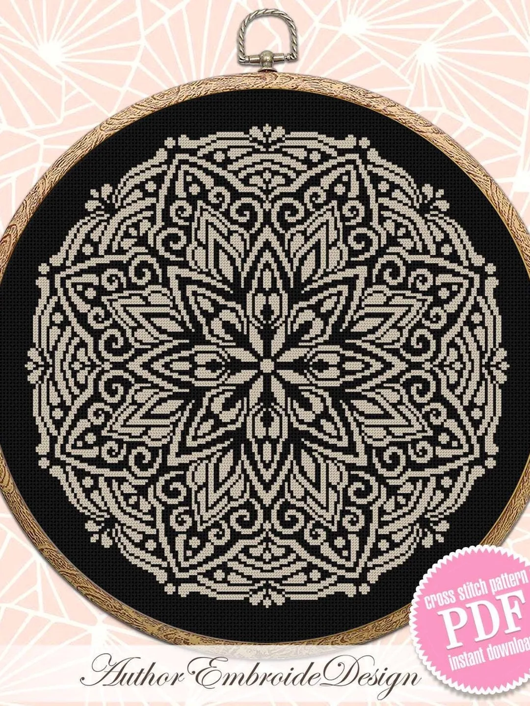 Flower mandala cross stitch pattern PDF download Mandala ornament cross stitch chart, Mandala pattern digital PDF, Mandala embroidery #M268