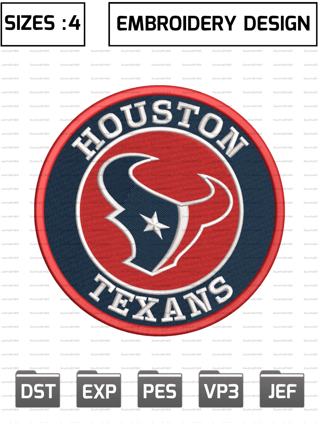 Houston Texans Circle Logo Embroidery Design,NFL Logos Embroidery Design,NFL Teams, Machine Embroidery Design File,4 Sizes, Digital Download